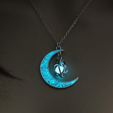 Glow In the Dark Crescent Moon Luminous Stone Beads Pendant Necklace-Your Soul Place